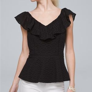 WHBM Black Eyelet Ruffle Peplum Top